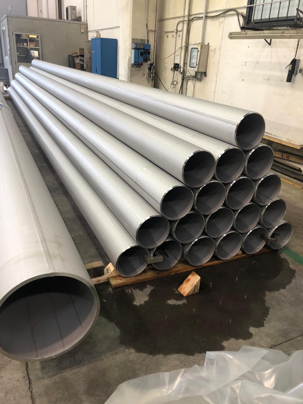 Steel pipes stored in warehouse